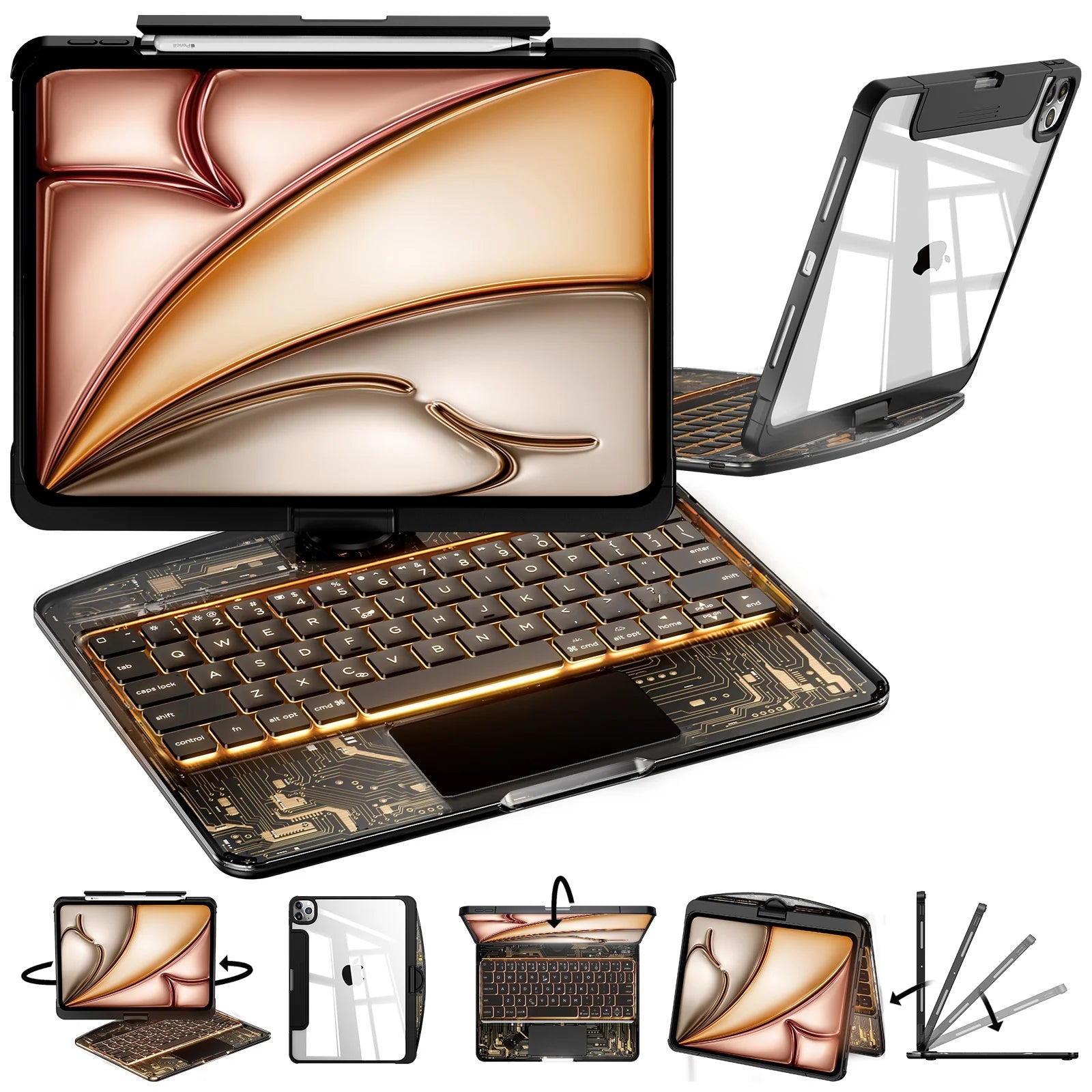 Transparent Black Swivelle keyboard case