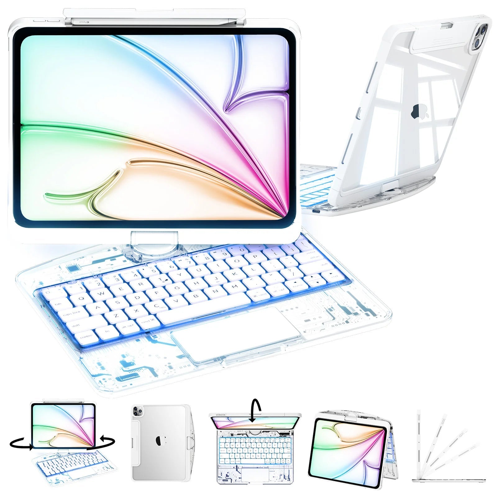 Transparent White Swivelle keyboard case